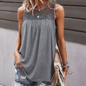 Boho Floral Embroidered Mesh Sheer Top Gray Comfy